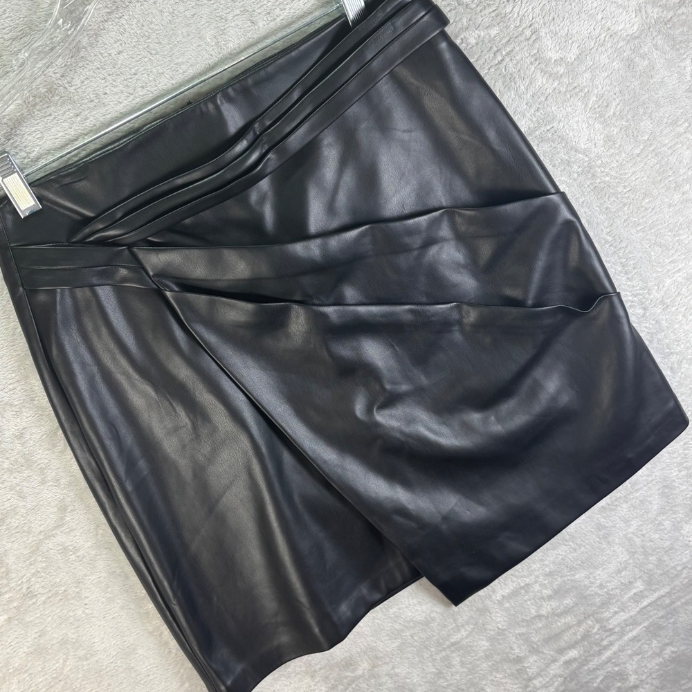 Suncoo Paris Women's Jupe Flavie Faux Leather Black Drape Skirt Size T2 Med